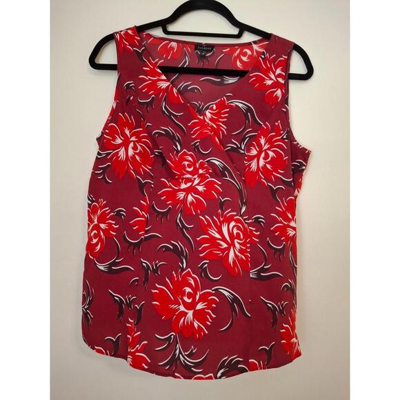 Talbots Women's Size 10 Sleeveless V-Neck Red & Maroon Floral Side Zip Blouse - Picture 2 of 8